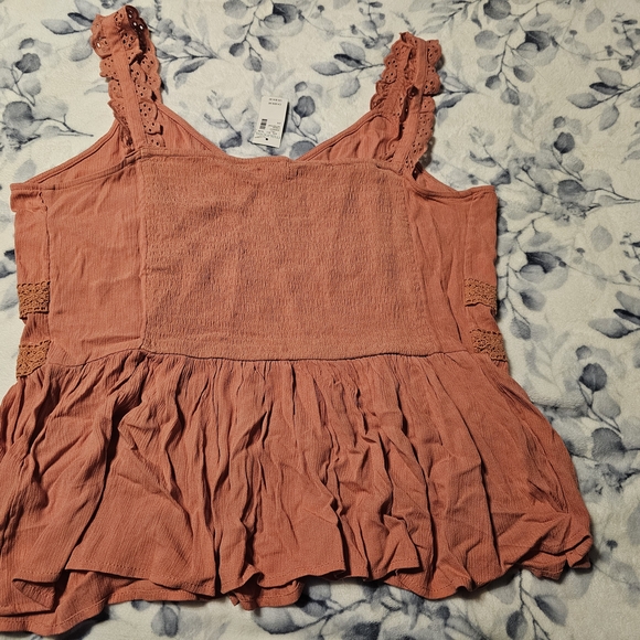 Women's Lace Trim Button-Down Top - Rust - Picture 3 of 3